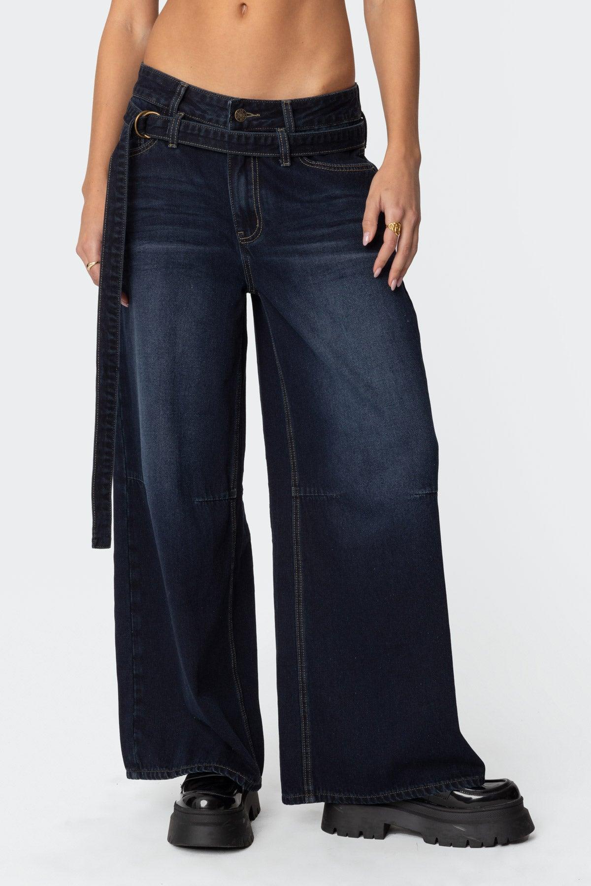 Super Baggy Belted Low Rise Jeans Product Image