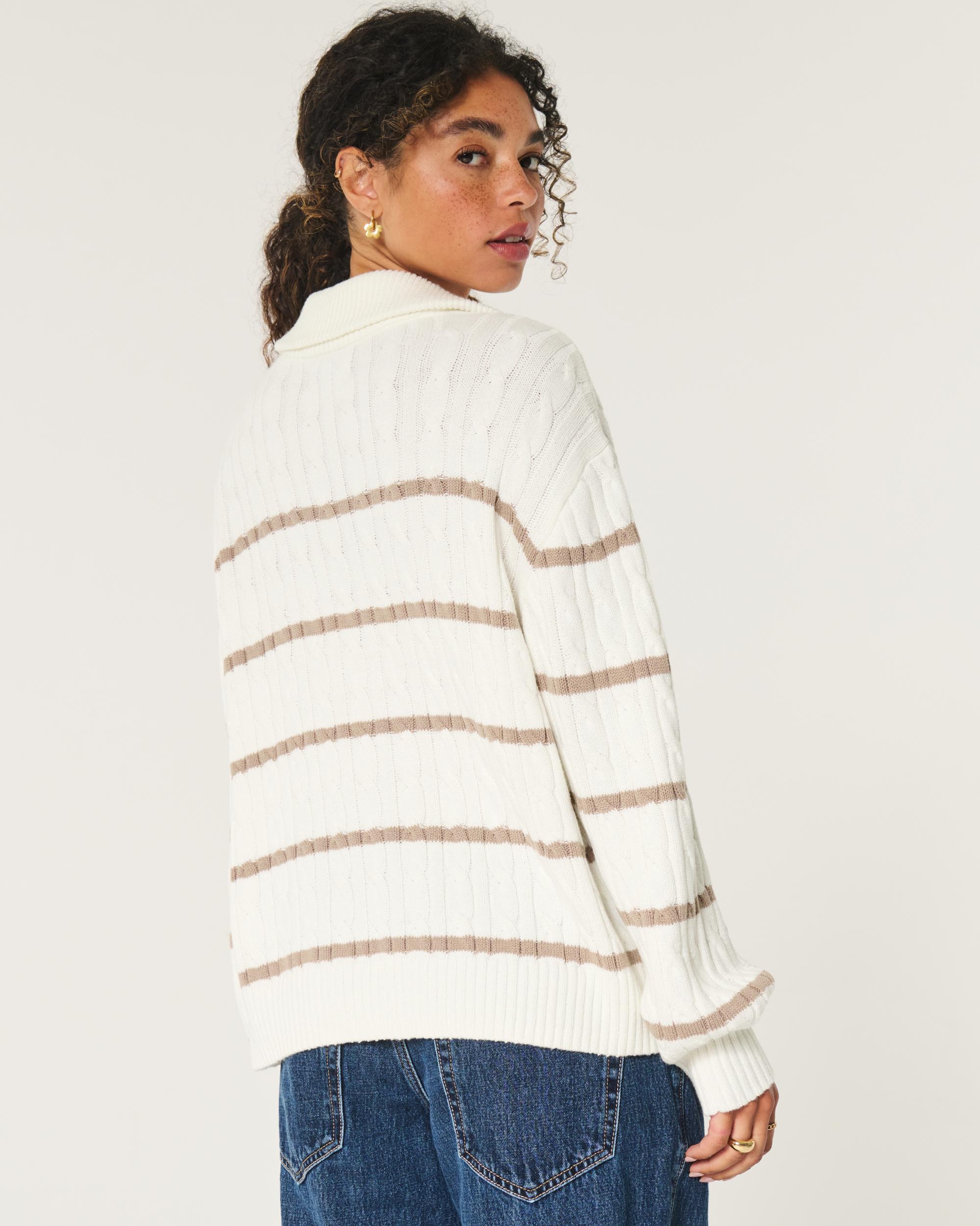 Oversized Cable-Knit Half-Zip Sweater Product Image