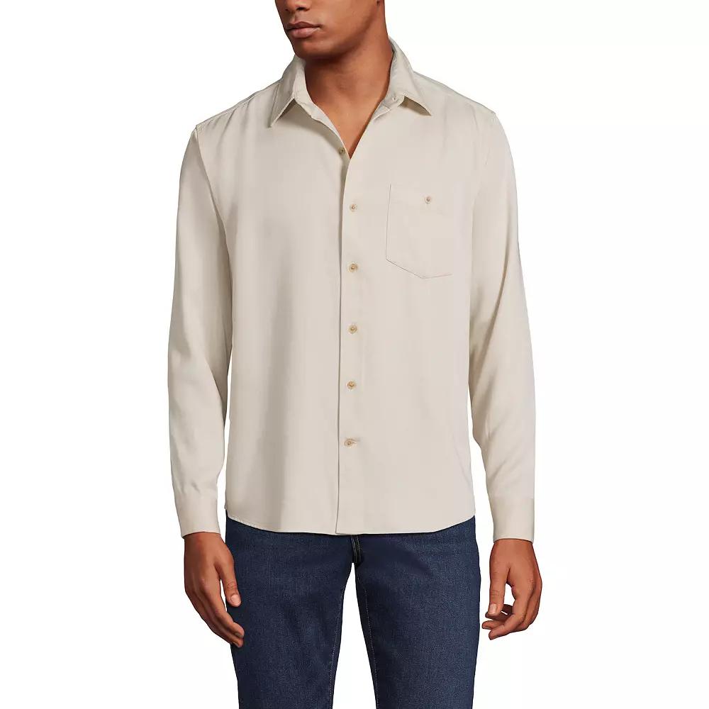Men's Lands' End Relaxed Twill Shirt, Size: Large, Antique Alabaster Product Image