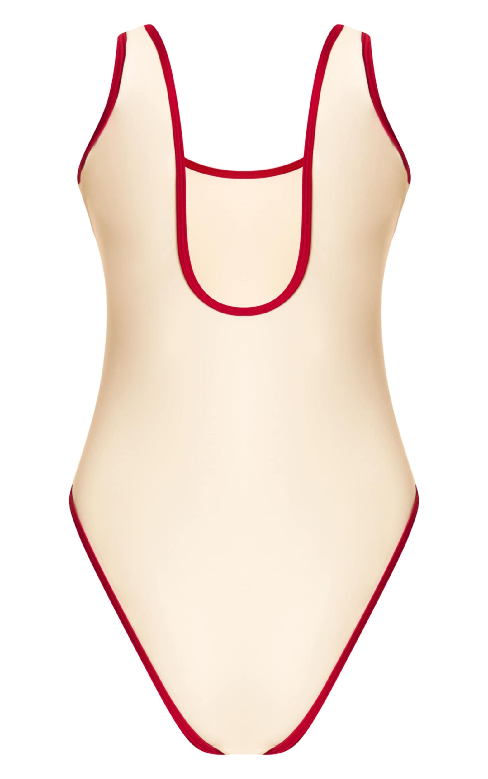 Cream Contrast Binding Scoop Back Swimsuit Product Image