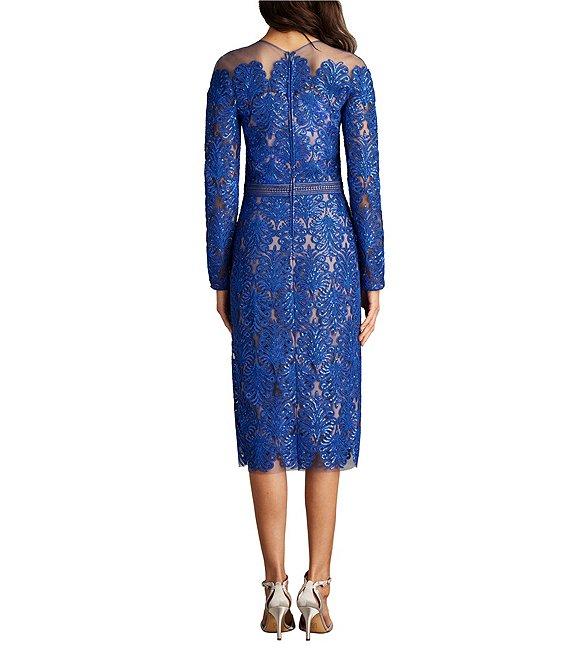 Tadashi Shoji Long Sleeve Sequin Embroidered Lace Sheath Midi Dress Product Image