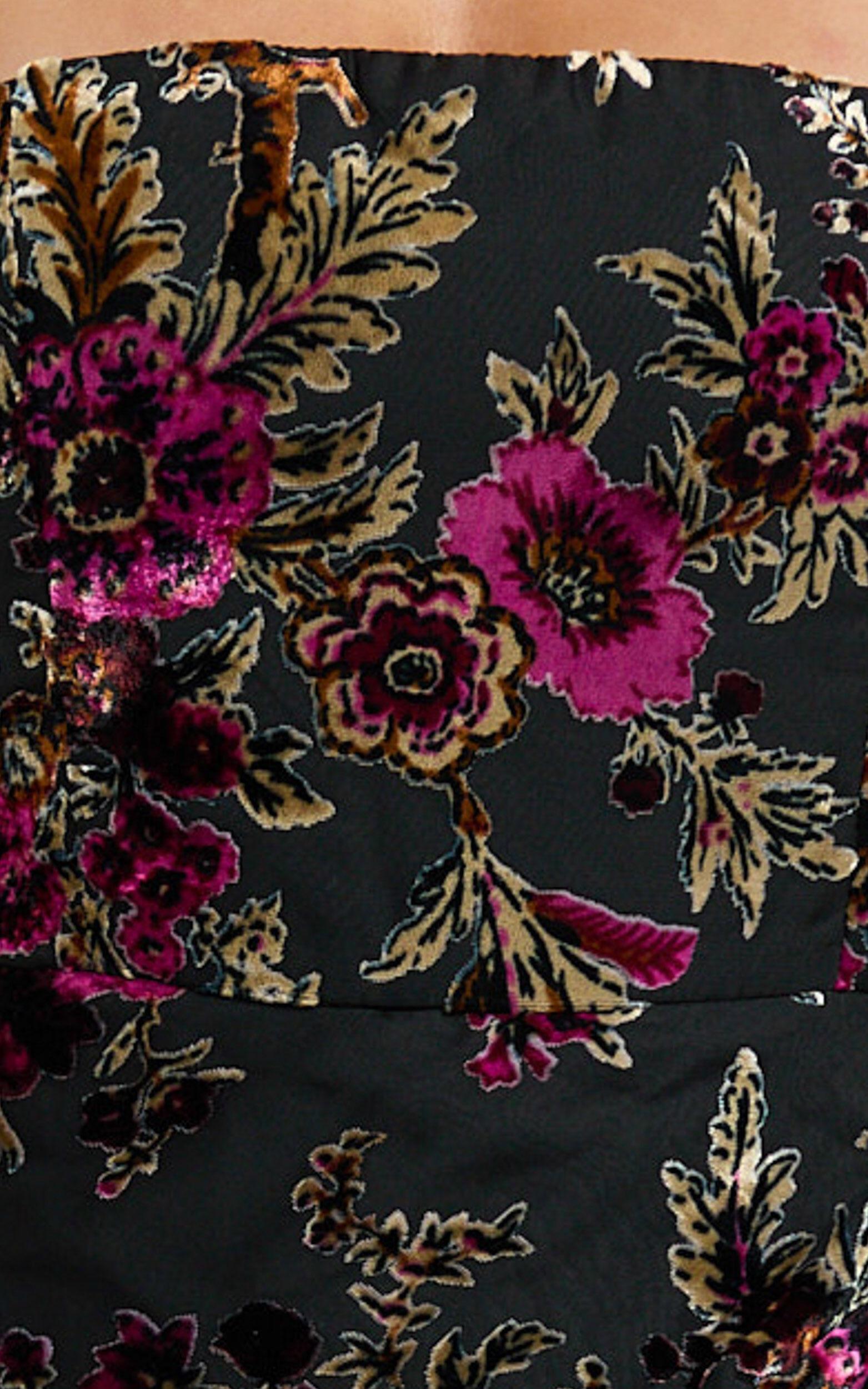 Jessell Midi Dress - High Split Strapless Dress in Black Floral Product Image