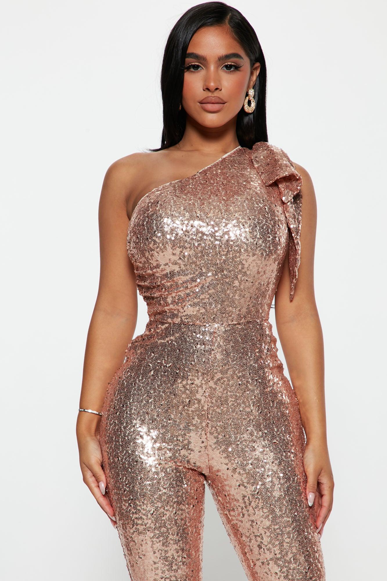 Born To Shine Sequin Jumpsuit - Rose Gold Product Image