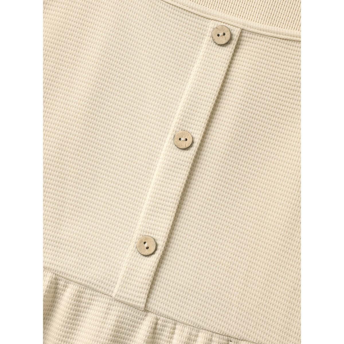 Plus Size Waffle Button Detail Round Neck Midi Dress Apricot Women Elegant Texture Square Neck Short sleeve Curvy BloomChic 14-16/1X Product Image