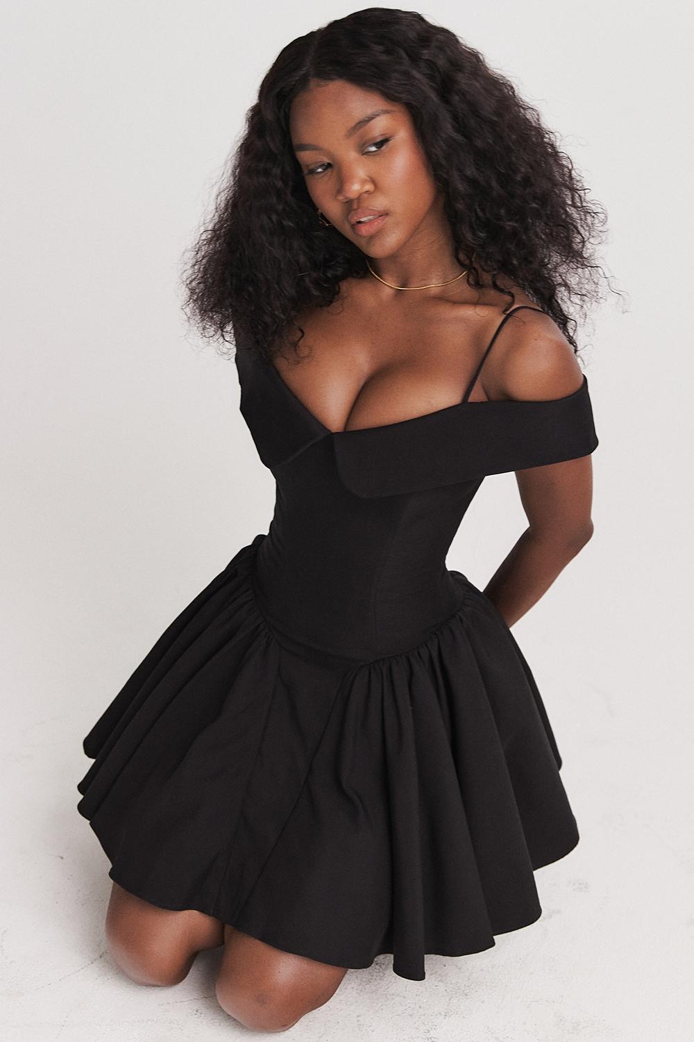 Elida  black off shoulder mini dress Product Image