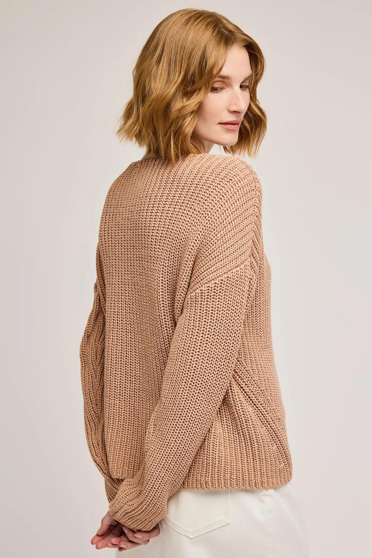 Spencer V-Neck Knit Sweater- Tan Product Image