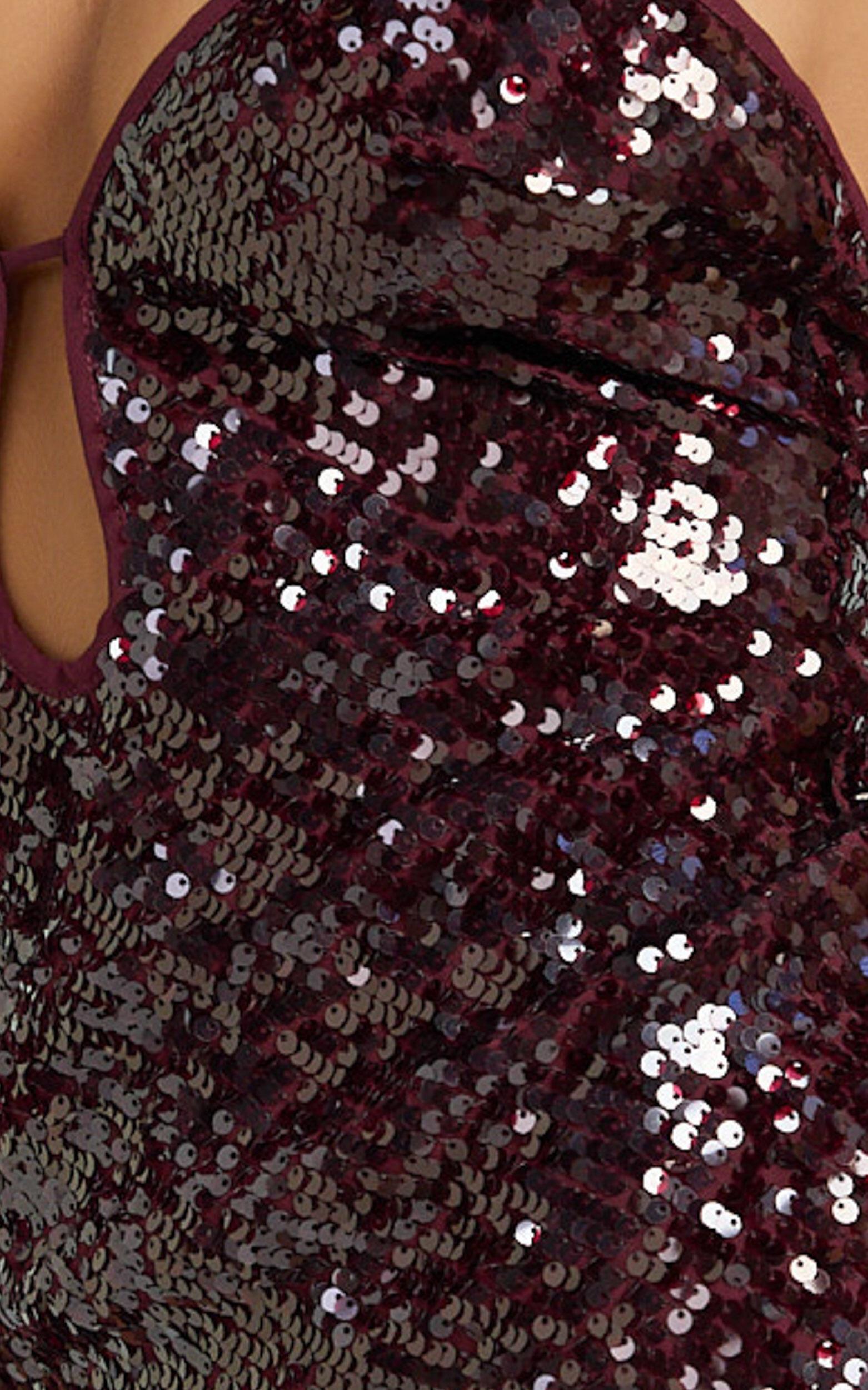 Finn Mini Dress - Plunge Neck Sheer Sequin Dress in Wine Product Image