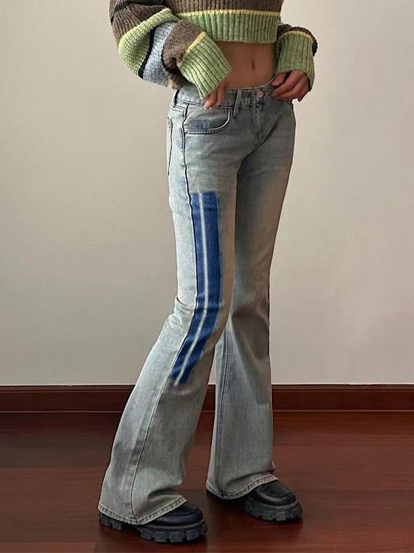 Washed Low Waist Stretchy Flare Jeans Product Image