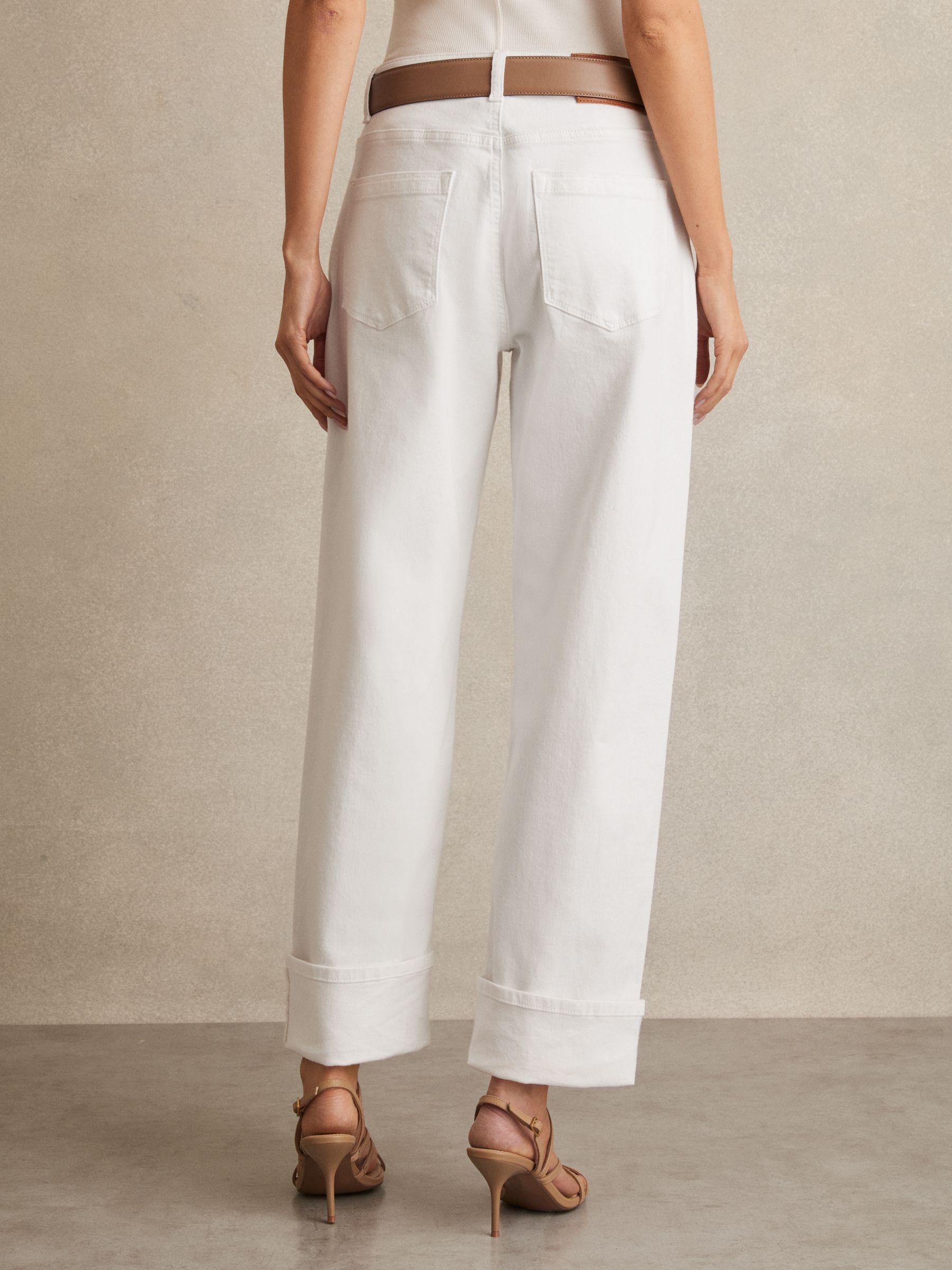 Petite Straight Leg Turn Up Jeans in White Product Image
