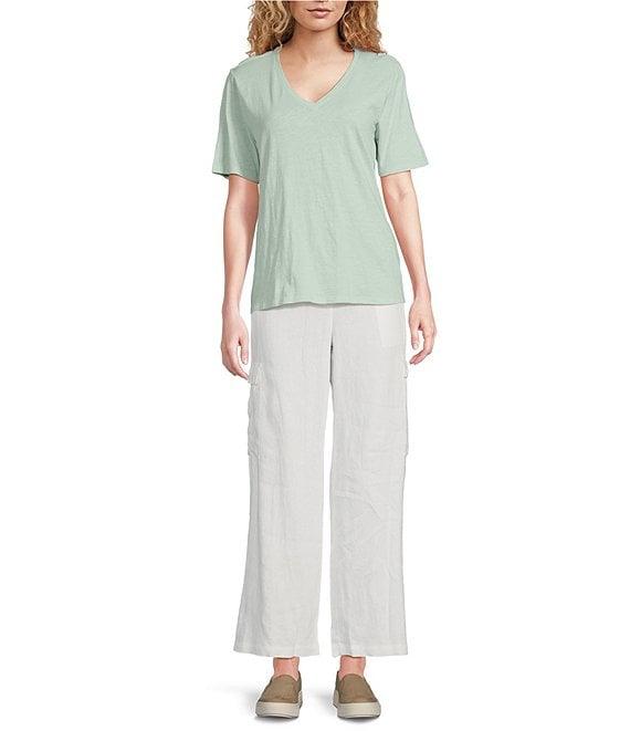 Eileen Fisher Easy Organic Cotton Jersey Knit V-Neck Short Sleeve Tee Shirt Product Image