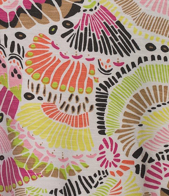 Multiples Petite Size Slub Knit Georgette Multi Print Scoop Neck 3/4 Flounce Sleeve Fitted Top Product Image