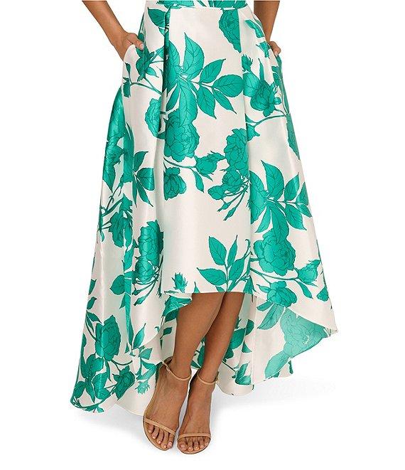 Adrianna Papell V-Neck Sleeveless Pleated Skirt Floral Print Twill High Low Fit & Flare Midi Dress Product Image