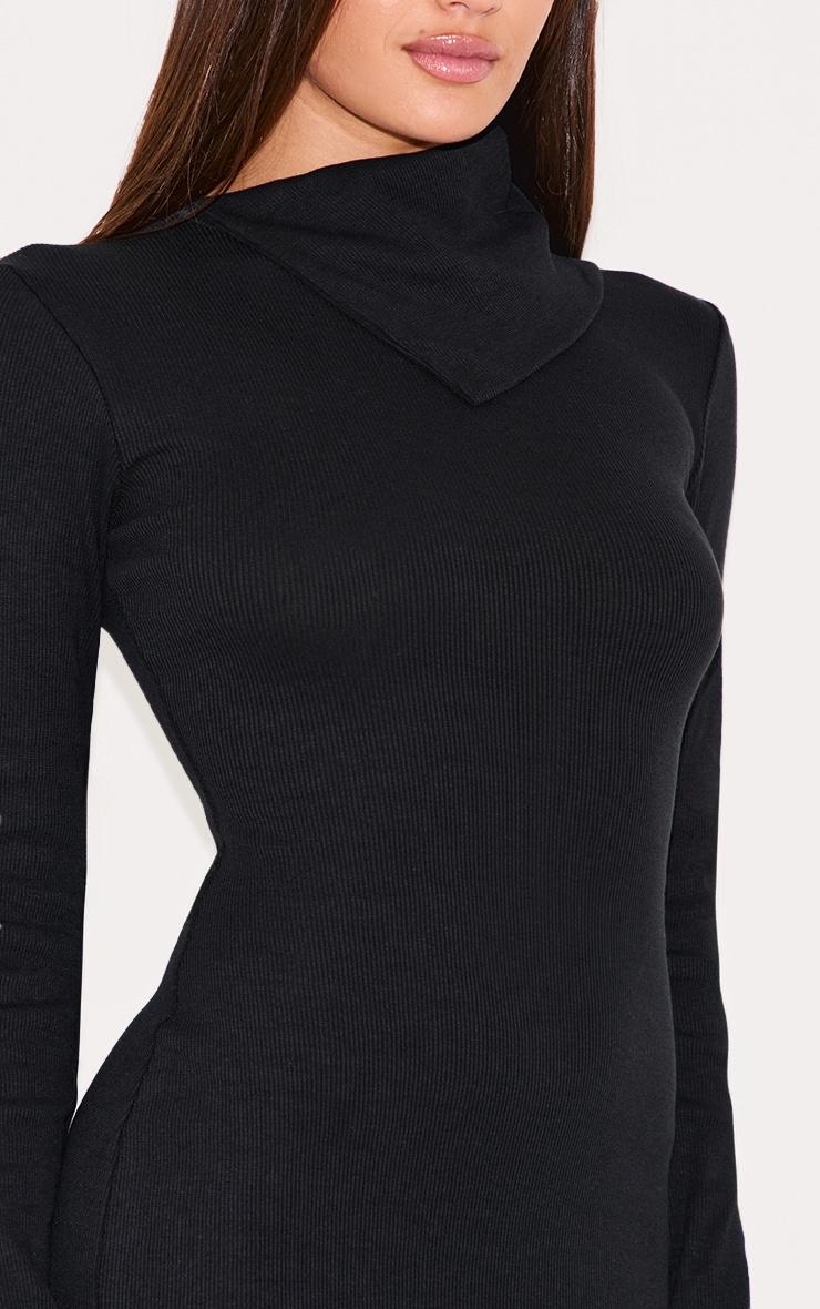 Black Rib Oversized Collar Maxi Dress Product Image