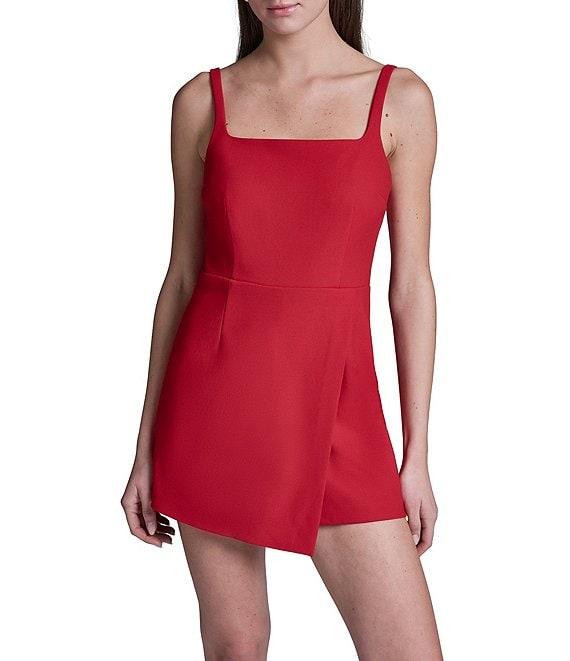 BCBG Scuba Twill Sleeveless Square Neck Short Romper Product Image