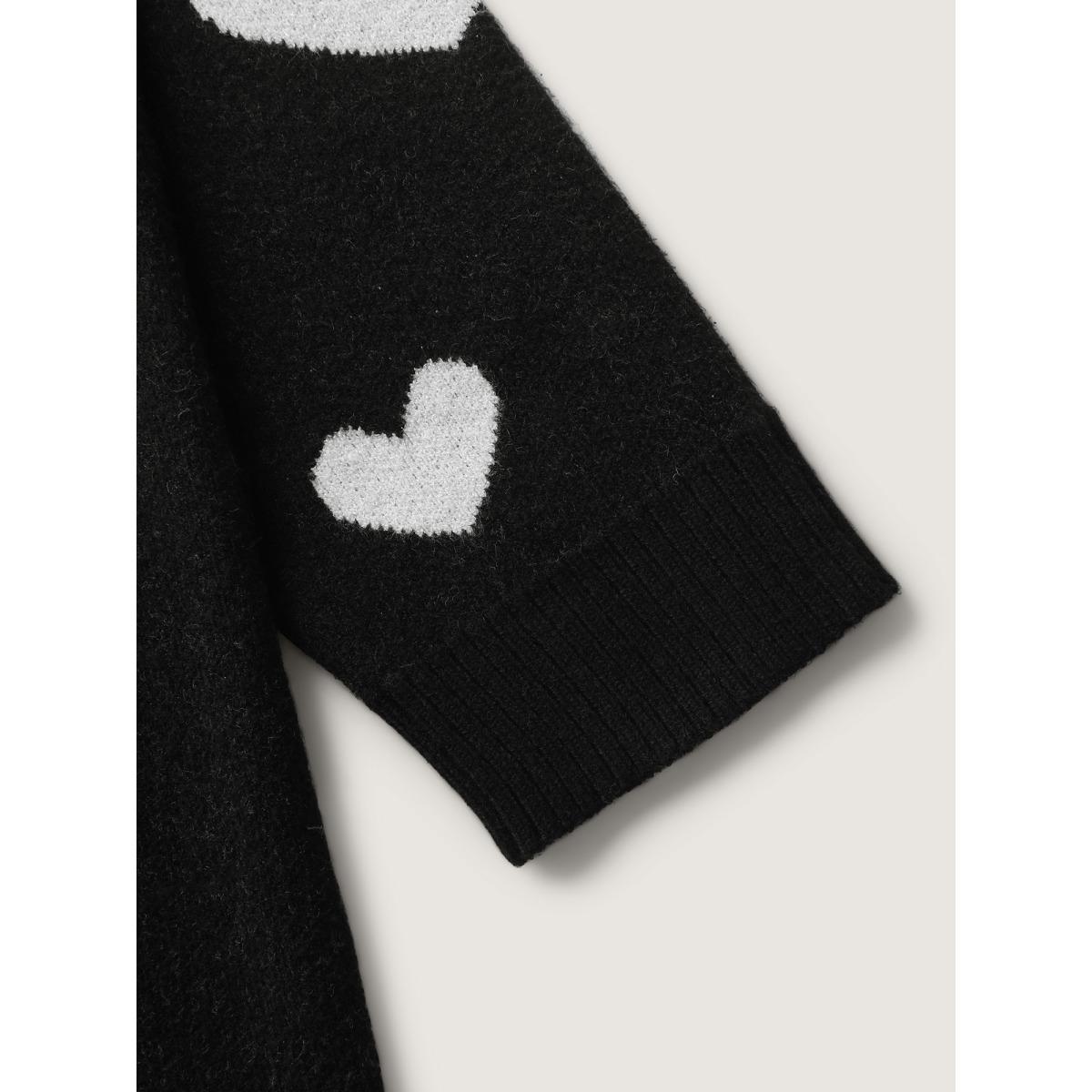 Plus Size Love Jacquard Pockets Knit Cardigan Black Women Leisure Loose Long Sleeve Casual Cardigans BloomChic 30/6X Product Image