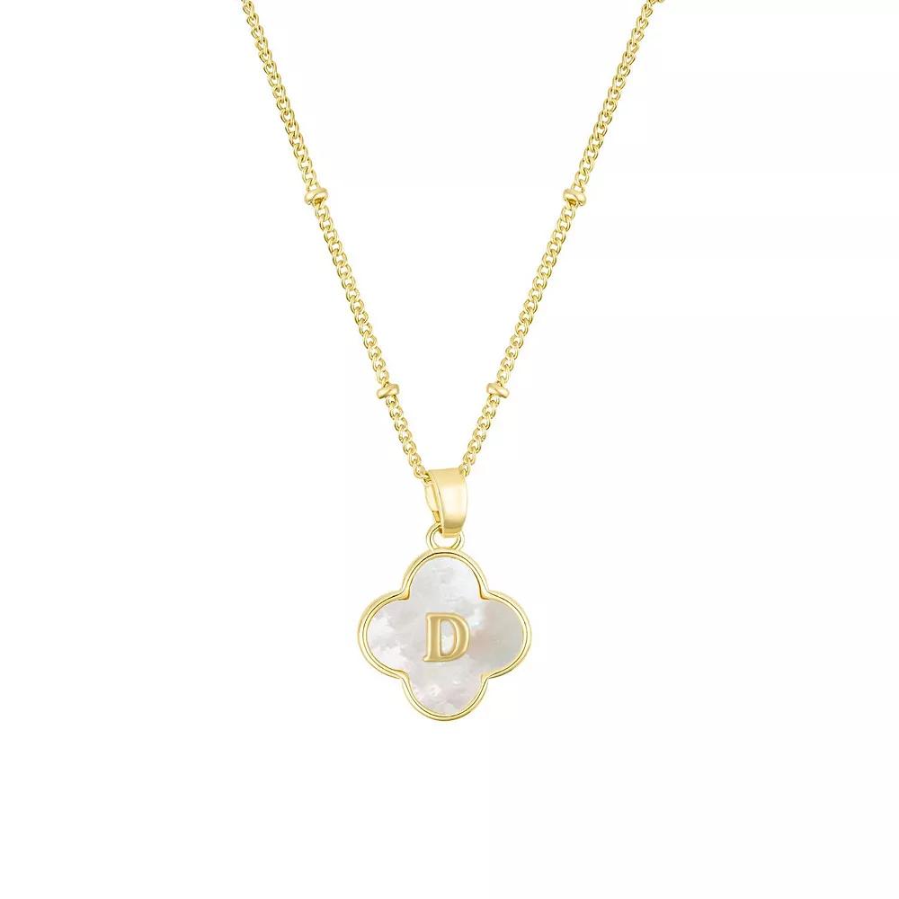 Adornia 14k Gold Plated Mother-of-Pearl Initial Clover Necklace, Women's,  Product Image