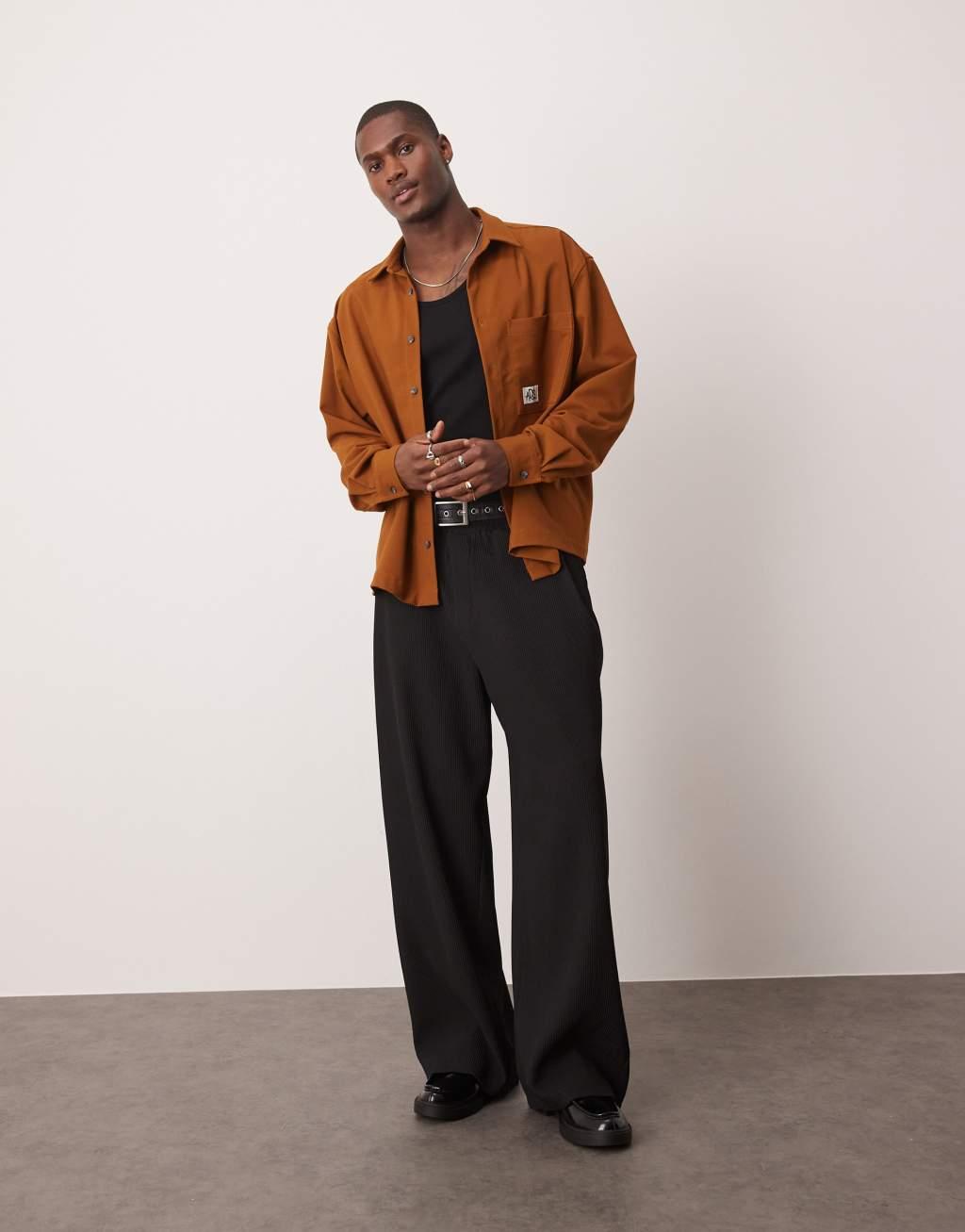 ASOS DESIGN oversized boxy shirt in brown Product Image