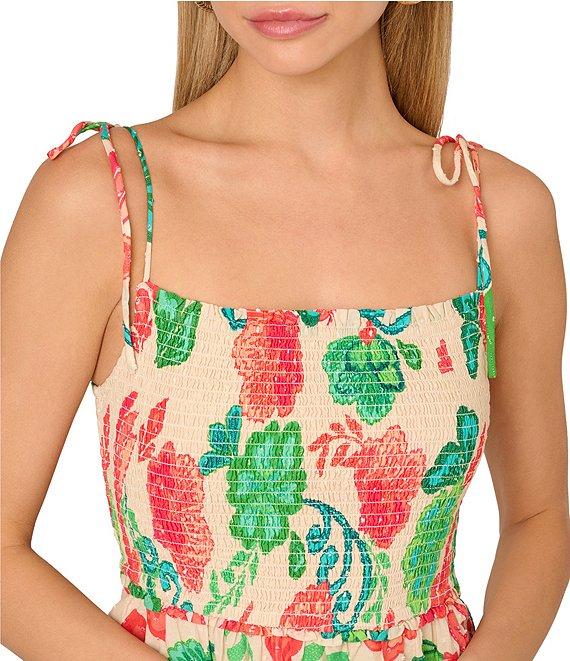 Adrianna by Adrianna Papell Smocked Floral Print Square Neck A-Line Knee Length Dress Product Image