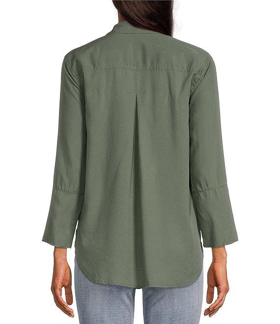 Chelsea & Violet Tencel Point Collar 3/4 Sleeve Shirttail Hem Button Front Patch Pocket Shirt Product Image