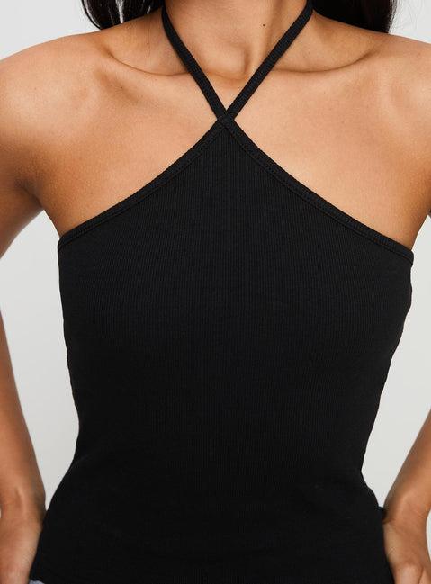 Baseline Halter Rib Top Black Product Image