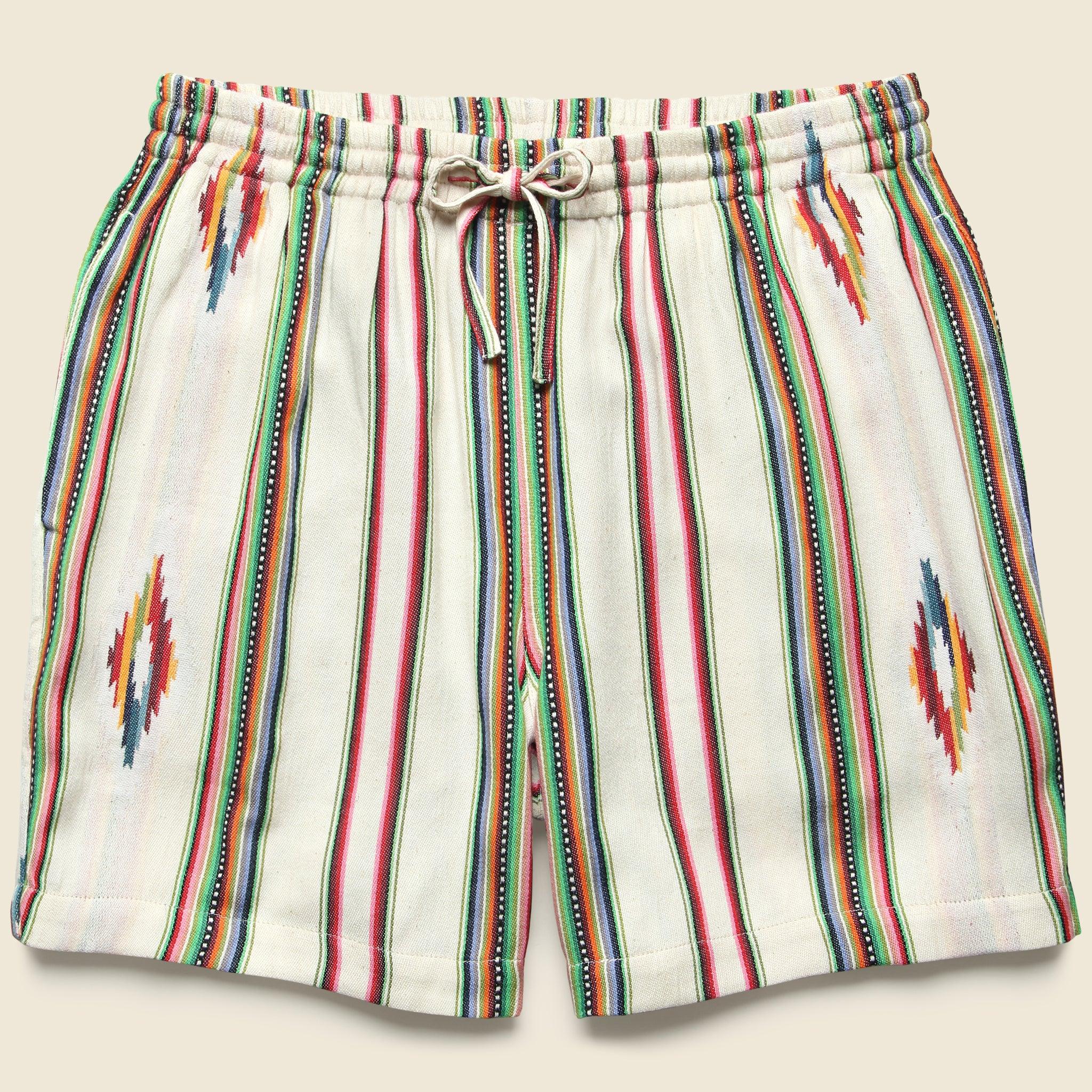 5.5" Handwoven Blanket Stripe Shorts - Ecru Product Image