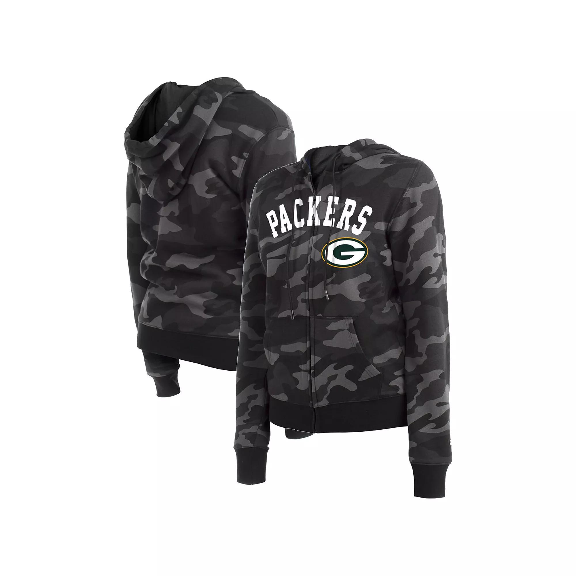 Women's New Era Black Green Bay Packers Camo Full-Zip Hoodie,  Product Image