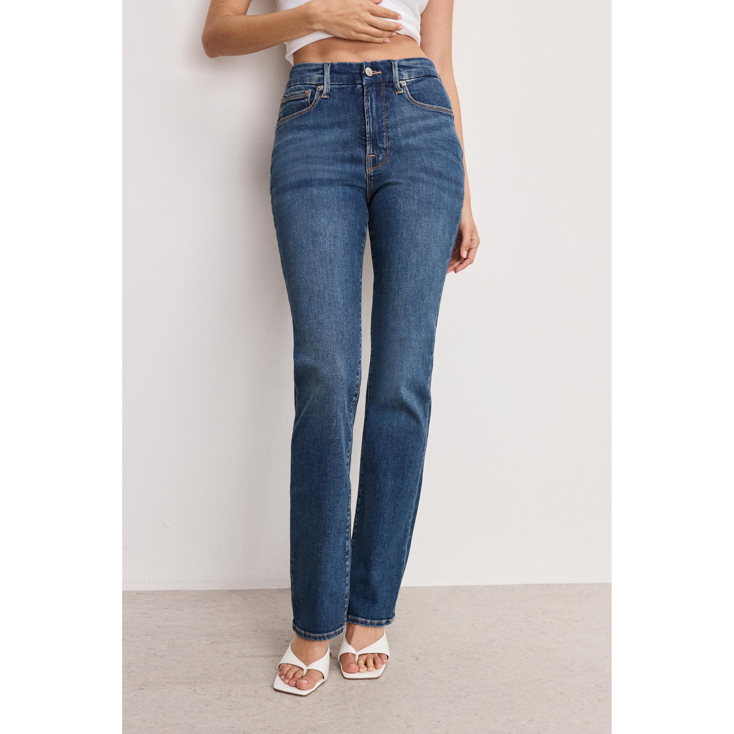 Womens Good Legs Straight Jeans | Extra Stretch, Flat Tummy Tech, Gap-Proof Waistband | Blue, Size 14 | Good American by Khlo Product Image