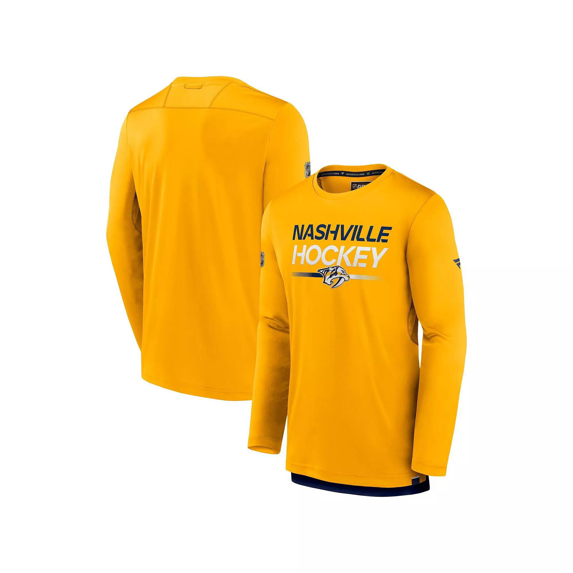 Men's Fanatics Gold Nashville Predators Authentic Pro Tech Long Sleeve T-Shirt, Size: Large, Pdt Gold Product Image