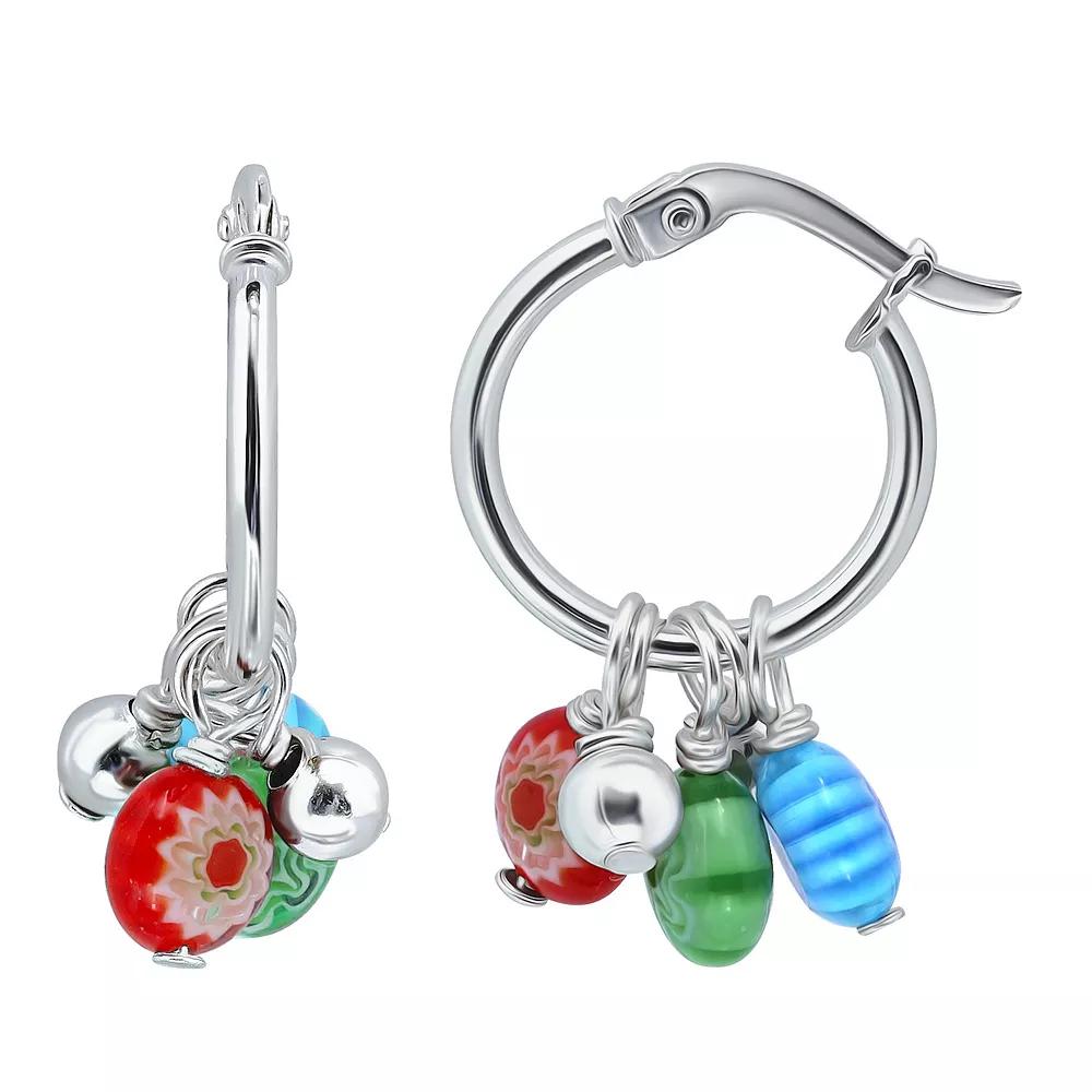 Aleure Precioso Sterling Silver Colored Glass Hoop Drop Earrings, Women's Product Image