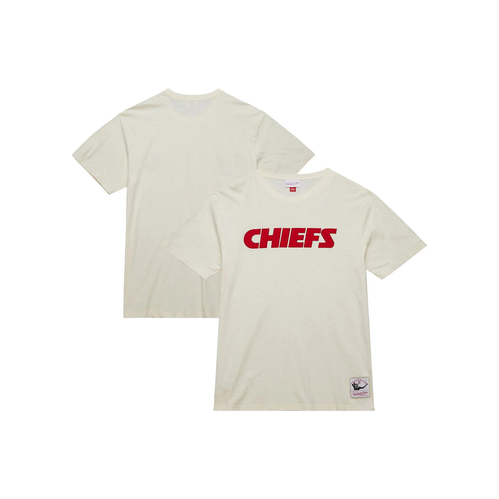 Men's Mitchell & Ness  Cream Kansas City Chiefs Vintage Logo Heritage Slub T-Shirt, Size: 3XL, Beige Product Image