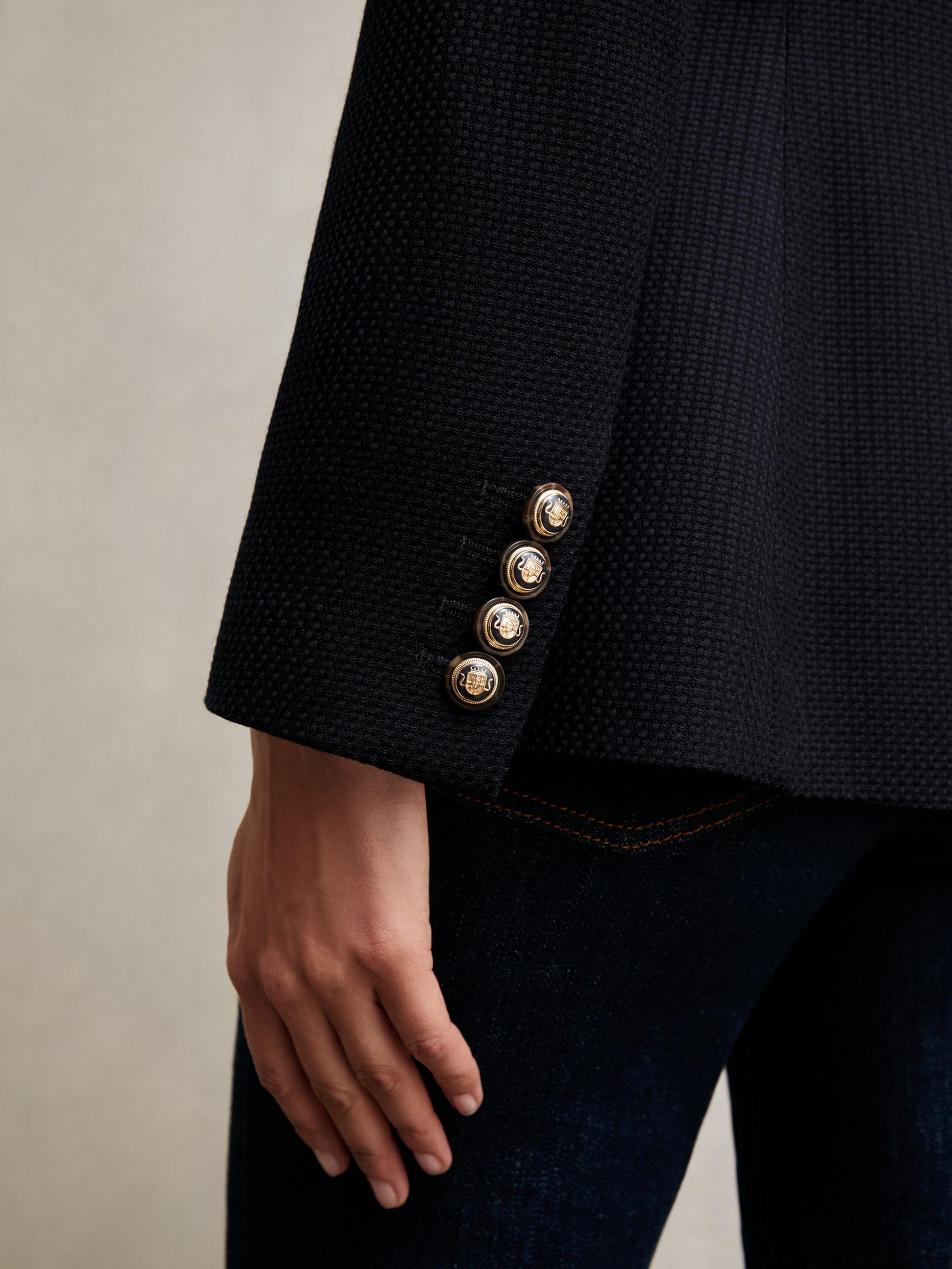 Single-Breasted Textured Blazer Wool-Blend in Navy Product Image