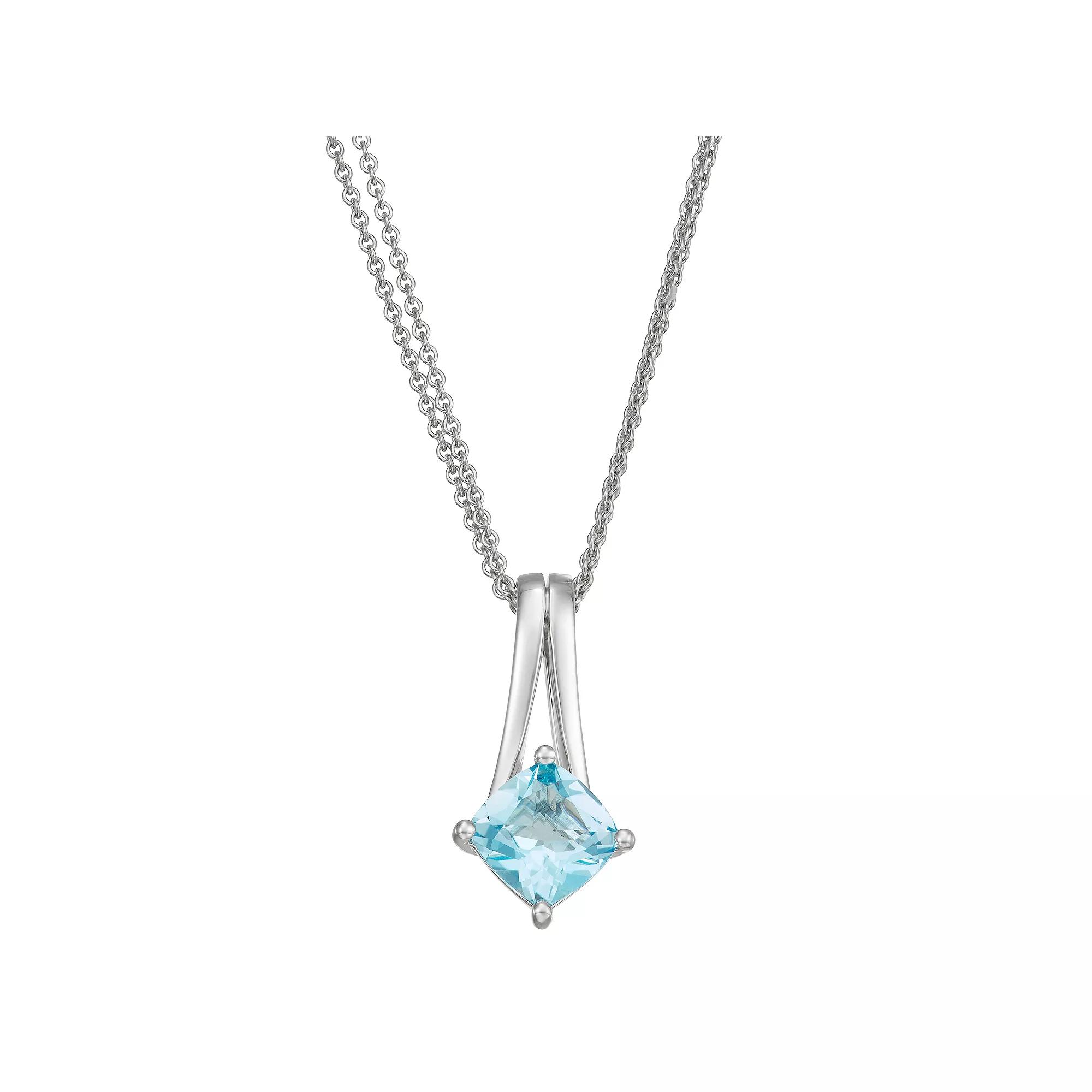 Sterling Silver Cushion Blue Topaz Pendant Necklace, Women's, Size: 18", Silver Tone Product Image