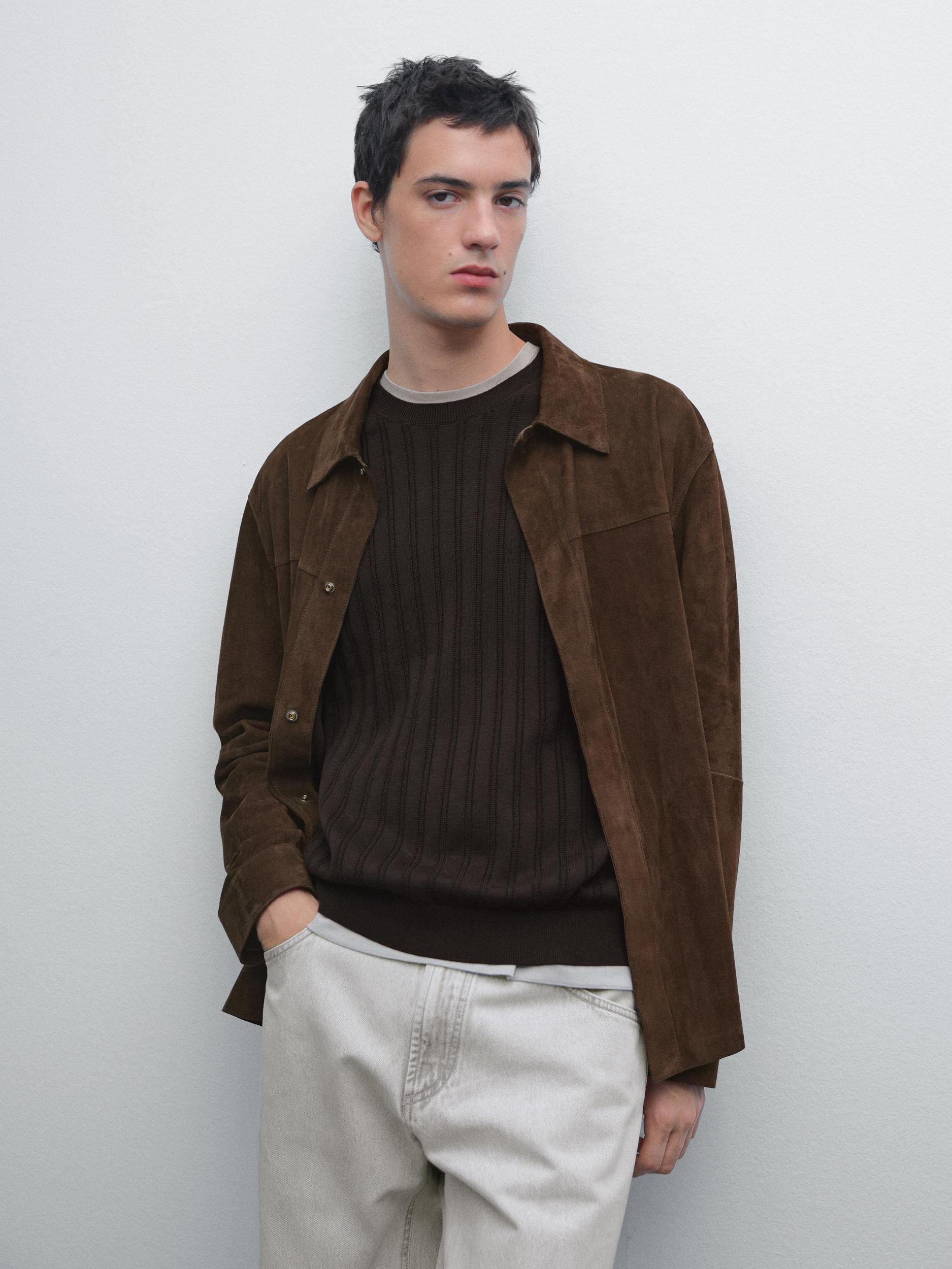 Lightweight suede leather overshirt Product Image