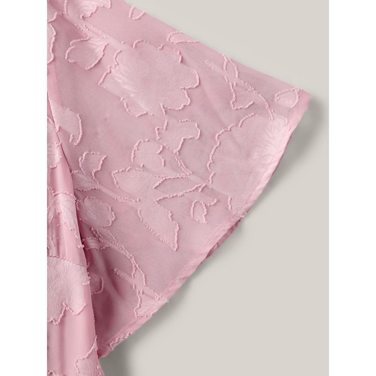 Plus Size Floral Textured Pockets Tiered Maxi Dress Lilac Women Overlap Collar Short sleeve Curvy BloomChic 18-20/2X Product Image