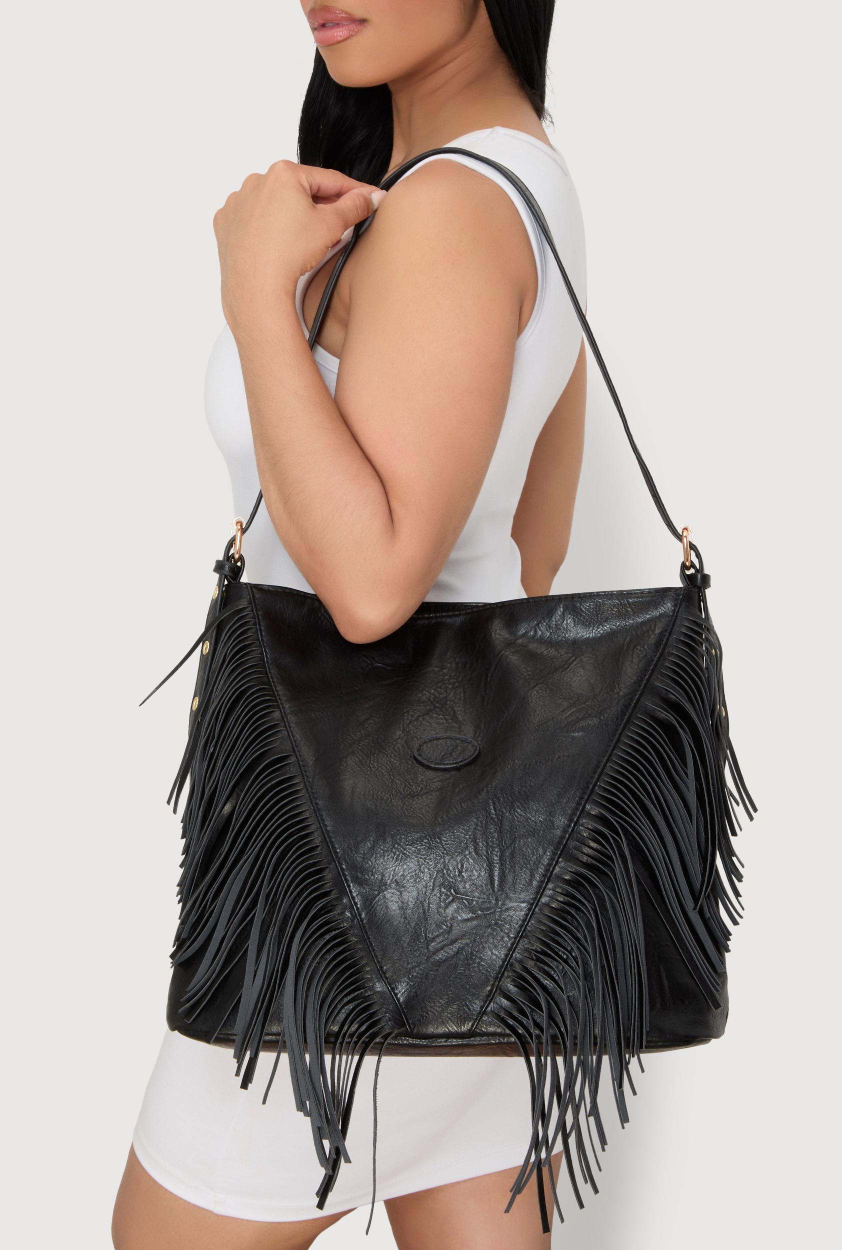 Faux Leather Fringe Hobo Bag Unisex Product Image