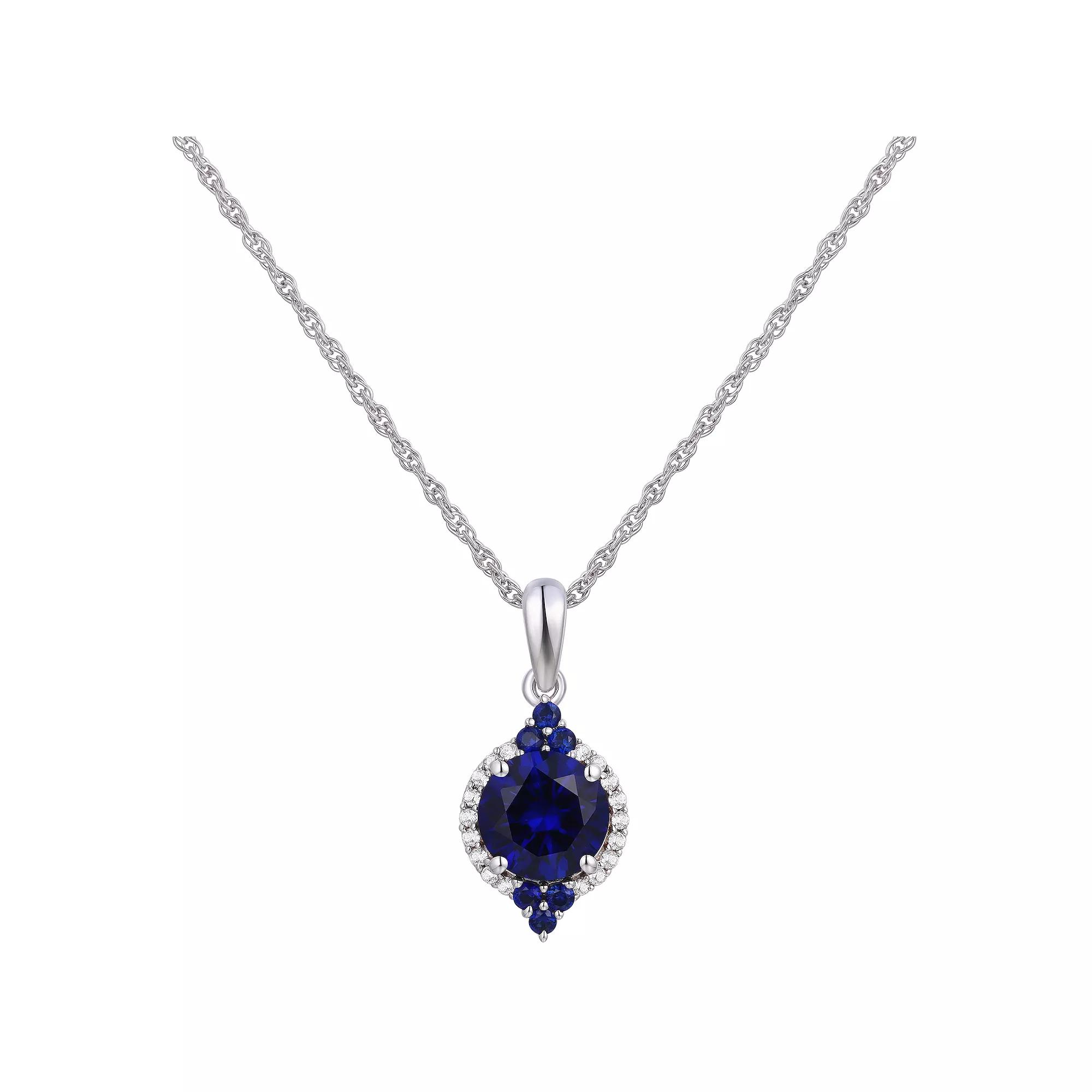 Rhodium Over Sterling Silver Lab-Created Blue Sapphire With Lab-Created White Sapphire Accents Pendant Necklace, Women's,  Product Image