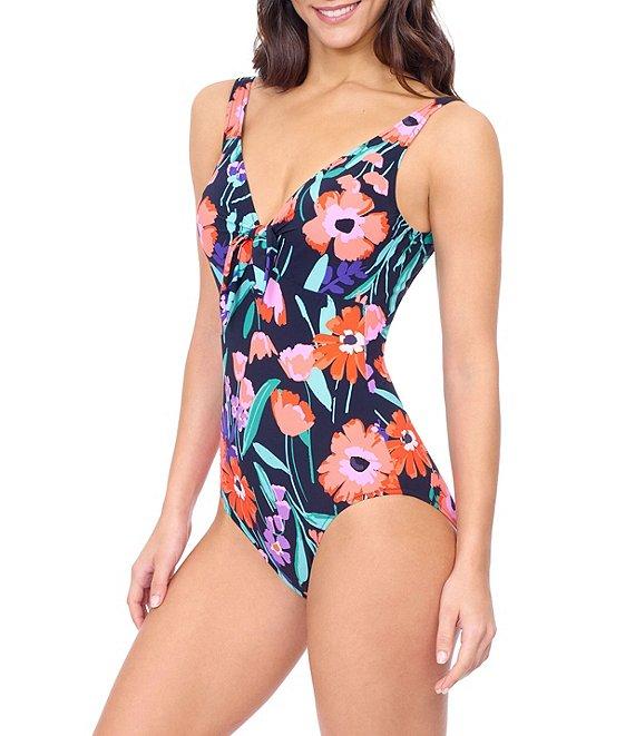 Profile By Gottex Marguerite V-Neck Tie Front Tummy Control One Piece Swimsuit Product Image