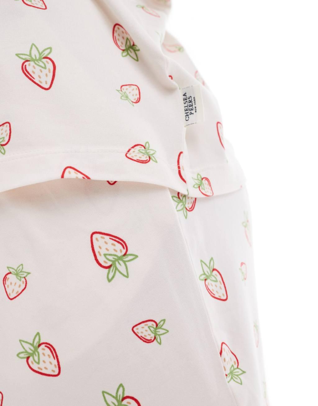 Chelsea Peers Curve poly short sleeve revere pajama set in ditsy strawberry print Product Image