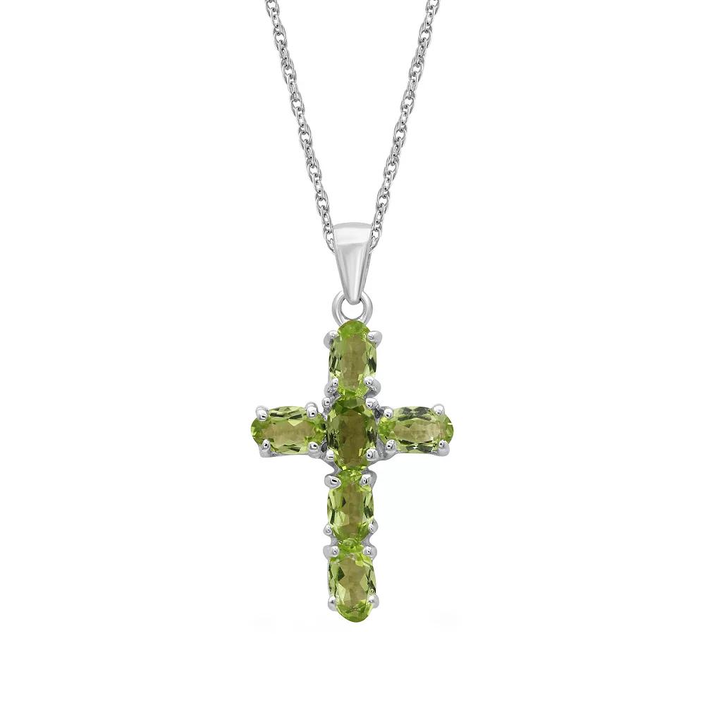 Jewelexcess Sterling Silver Peridot Pendant Cross Necklace, Women's Product Image