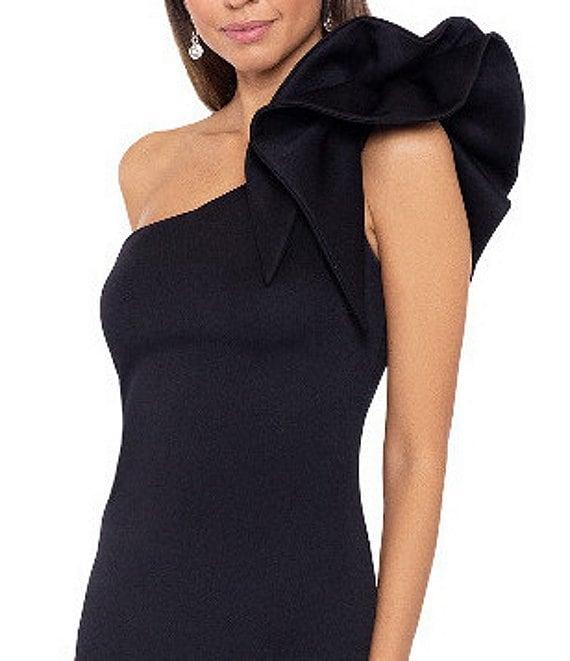 Betsy & Adam Petite Size One Shoulder Flower Detail Sleeveless Sheath Dress Product Image