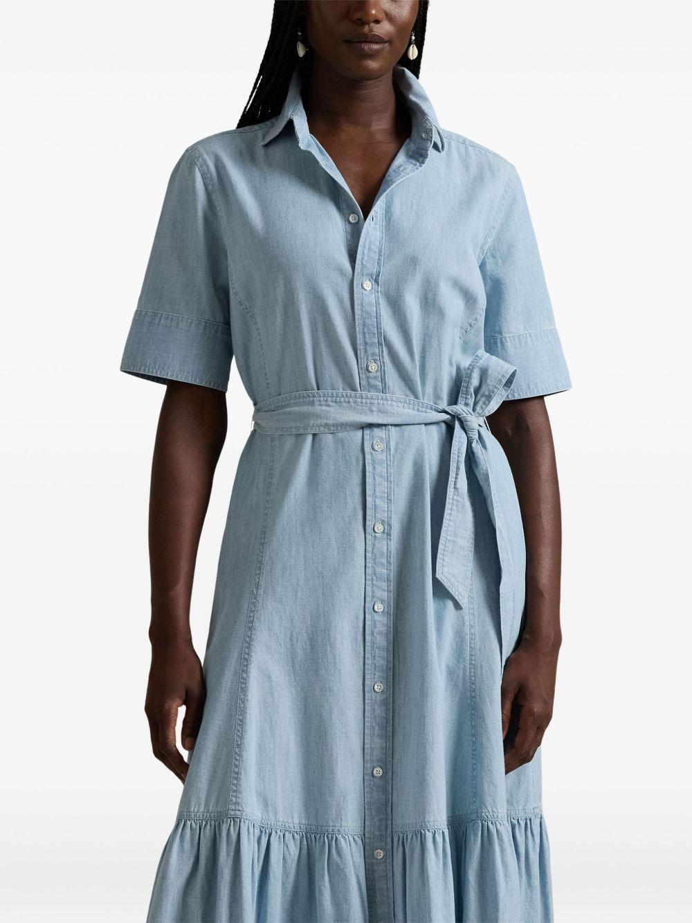 belted tiered shirt midi dress Product Image