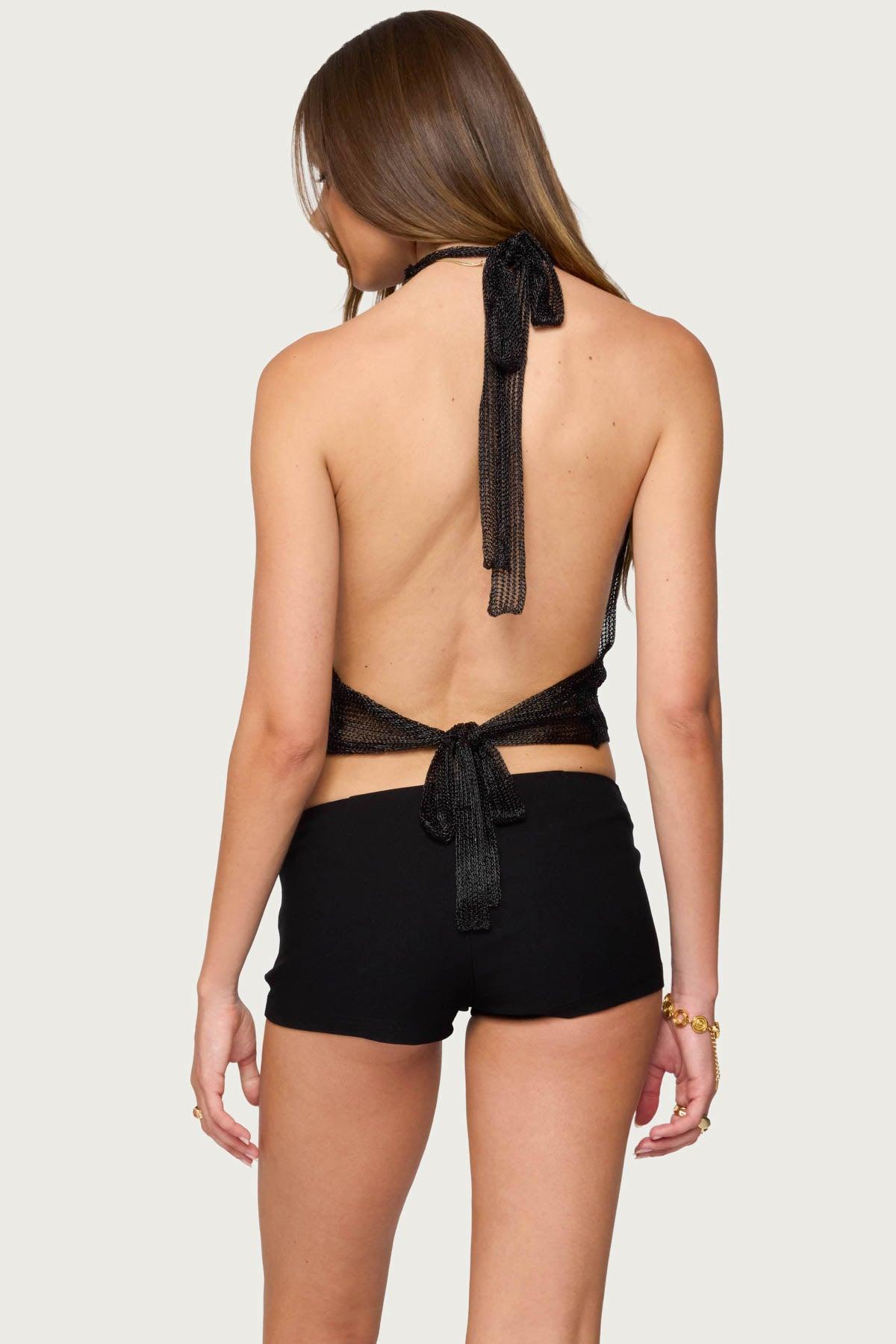 Shiny Knit Cowl Neck Backless Top Product Image