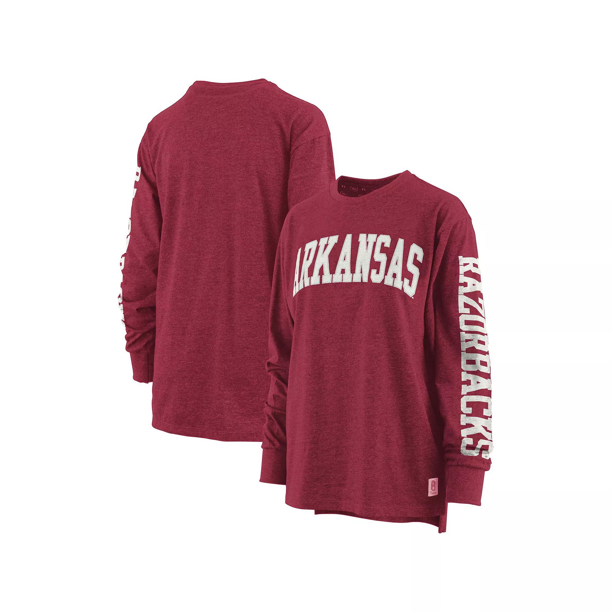 Women's Pressbox Heathered Cardinal Arkansas Razorbacks Two-Hit Canyon Long Sleeve T-Shirt,  Product Image