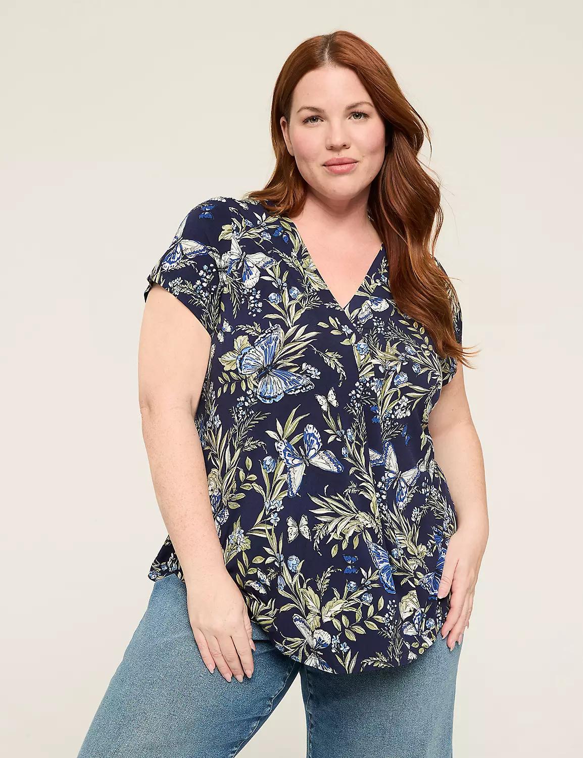 Cap-Sleeve Pleat-Front Top Product Image