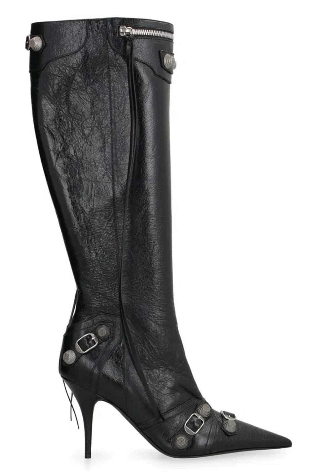 BALENCIAGA Brushed Leather Cagole Boots With Studs And Zips 10cm In Black Product Image