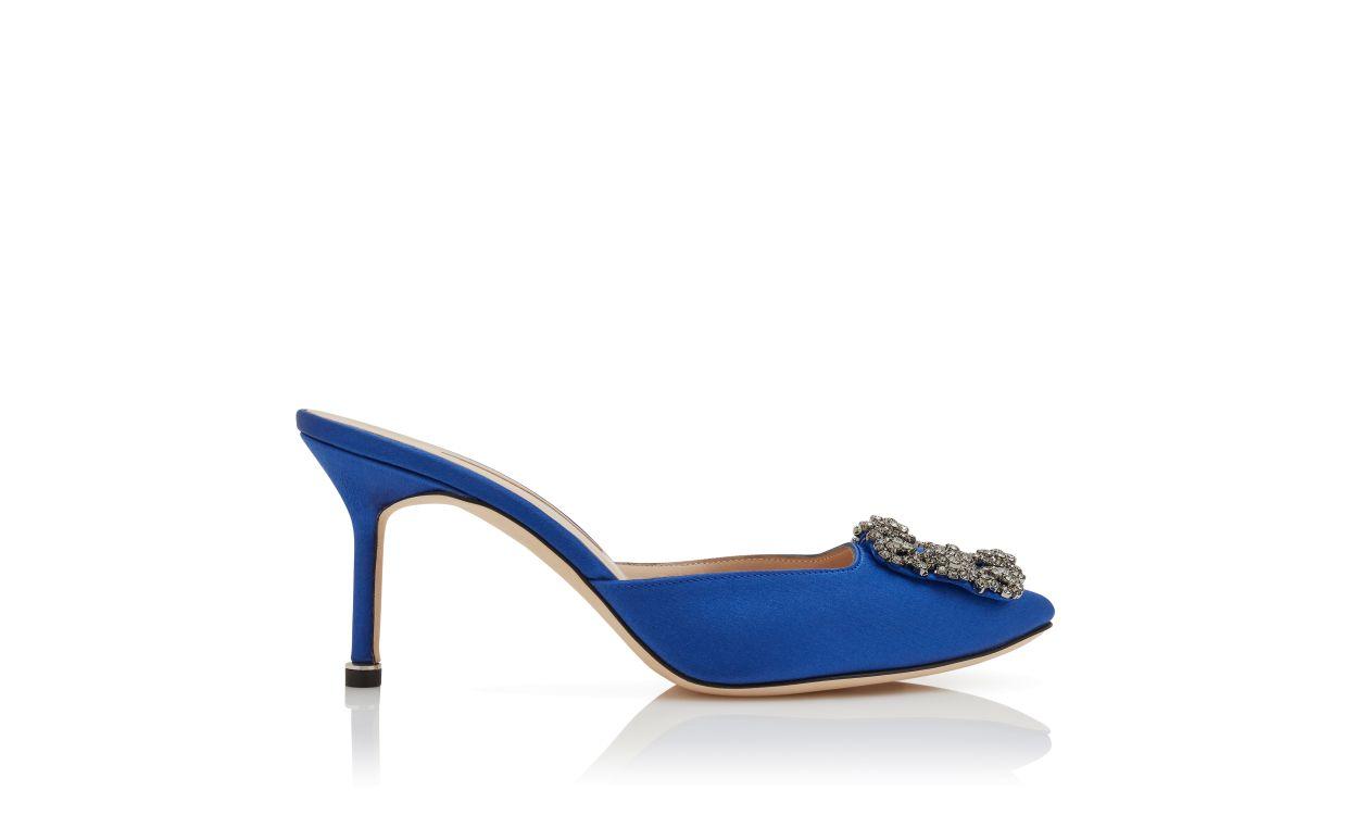 HANGISIMU Blue Satin Jewel Buckle Mules Product Image