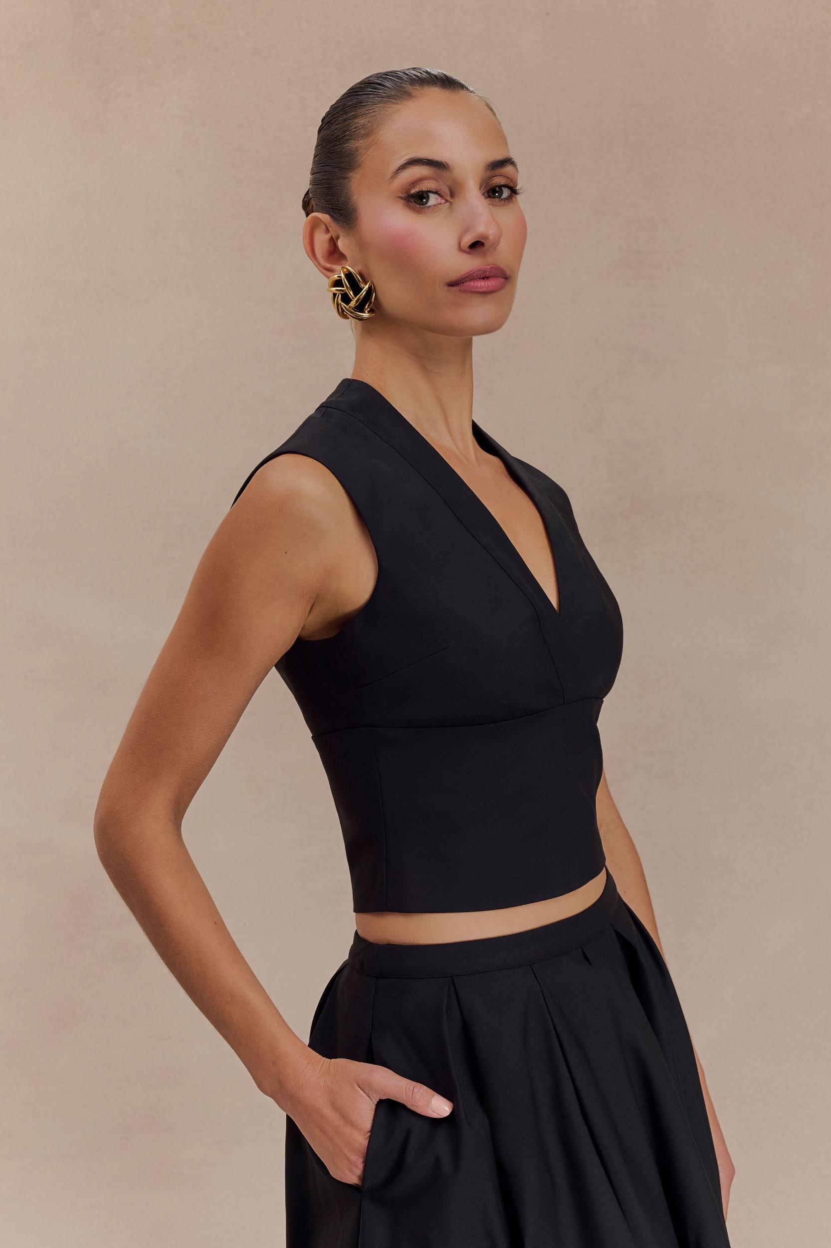 Jemima Sleeveless Cross Over Top - Black Product Image