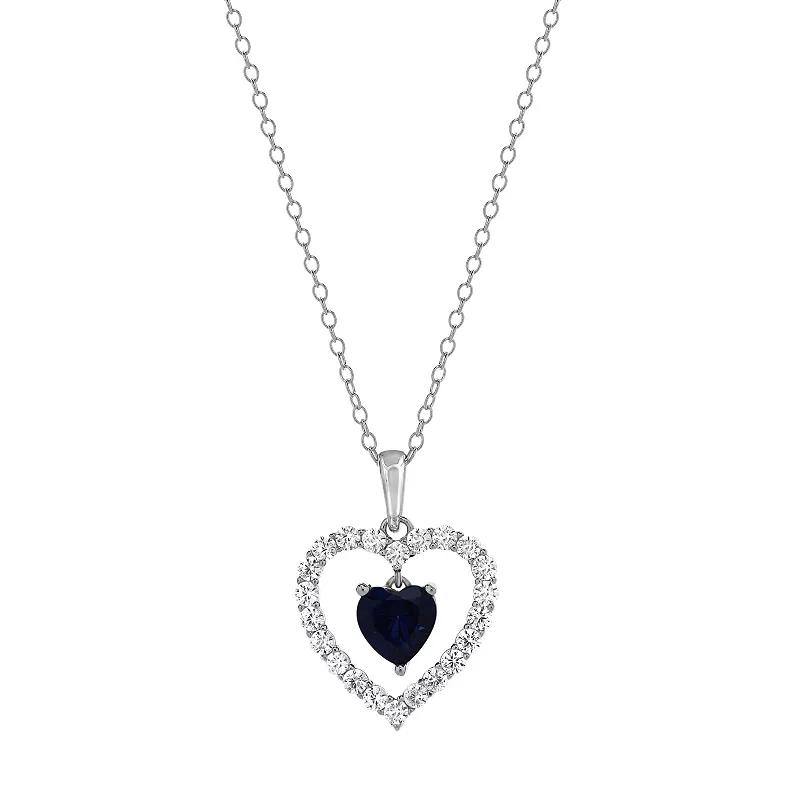 Gemstone Brilliance Lab-Created Gemstone Double Heart Pendant Necklace, Women's, Size: 18", Cr  Blue Silver Product Image