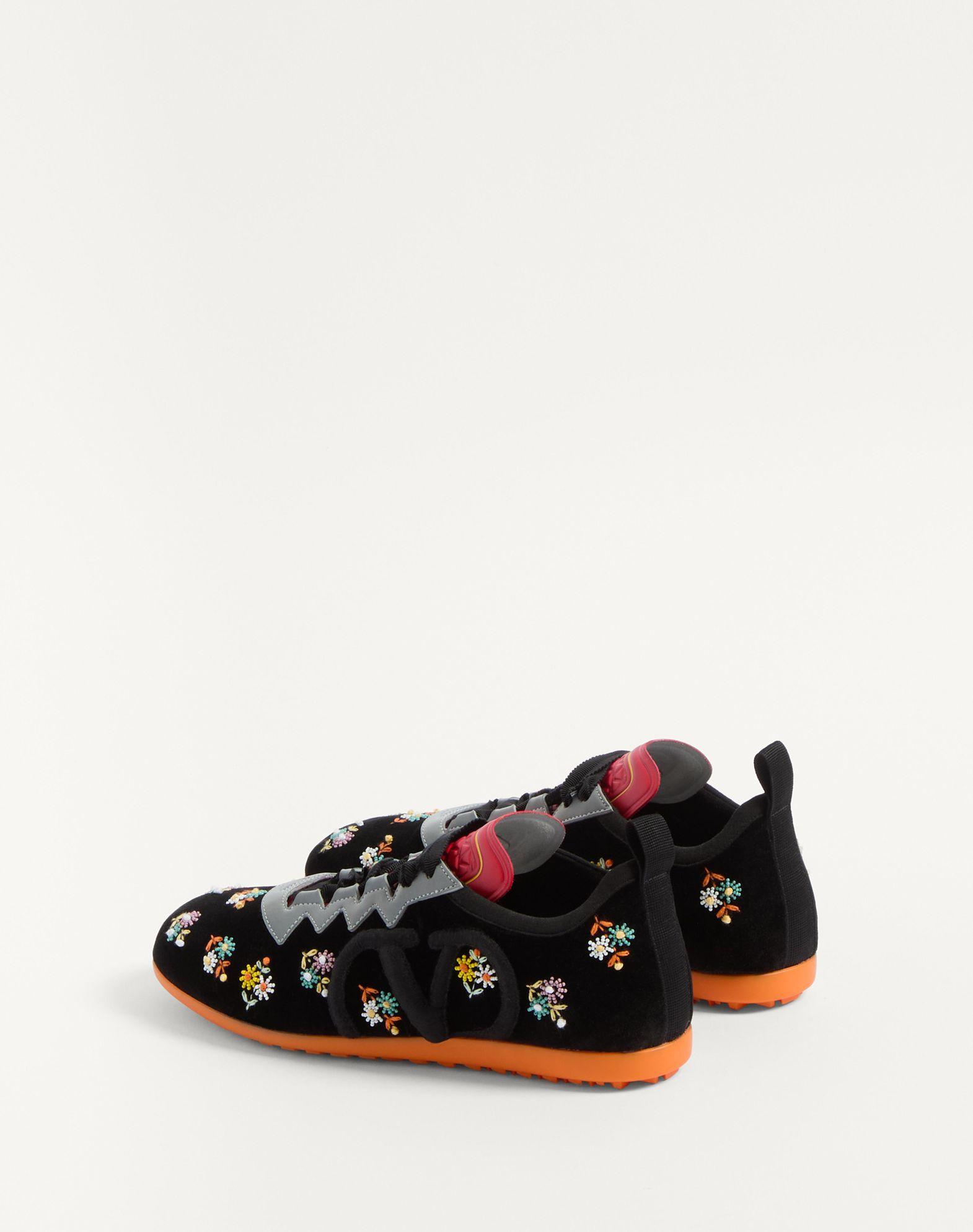Chromathon Velvet Sneaker With Floral Embroidery Product Image