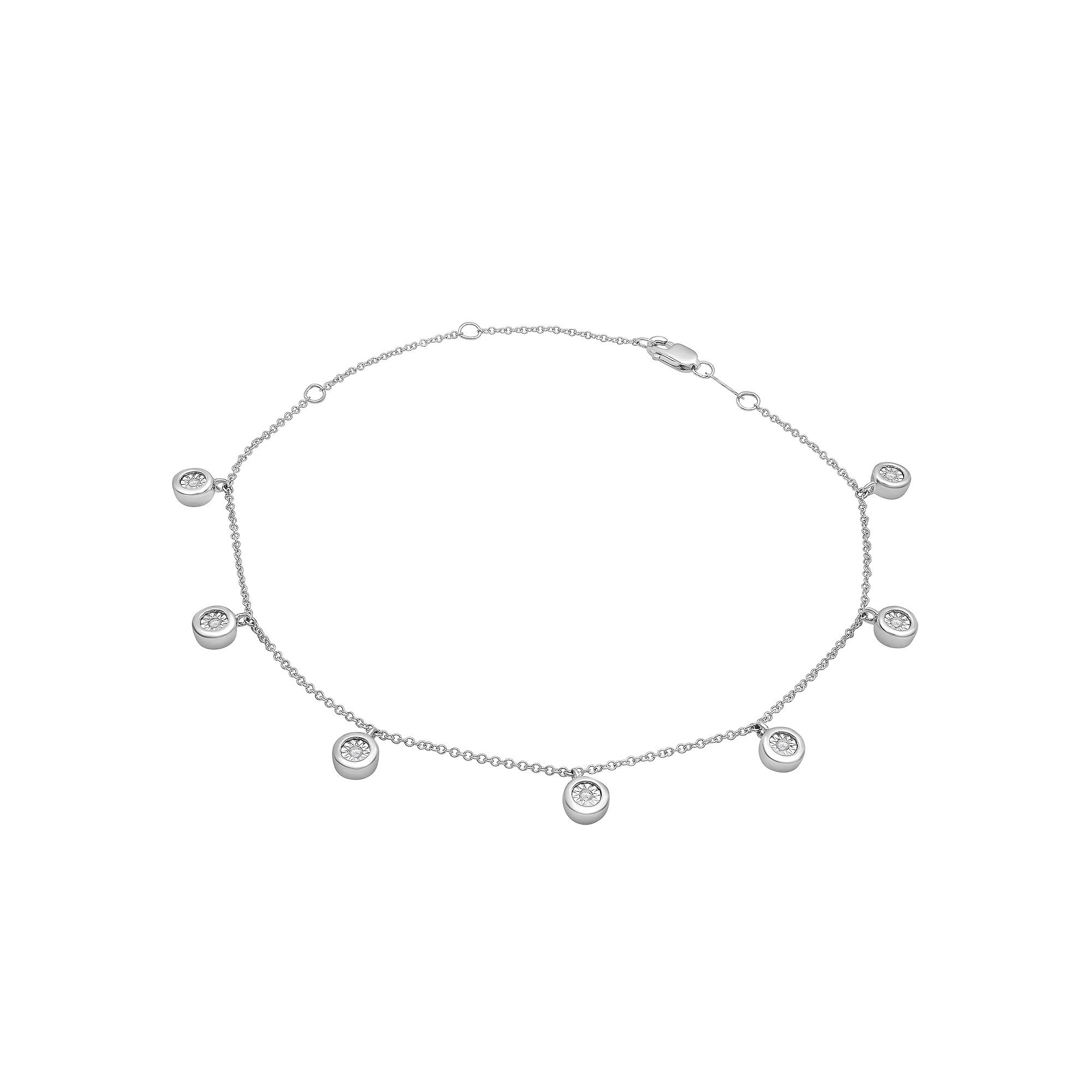 Sterling Silver 1/10 Carat T.W. Diamond Miracle Plate Station Anklet, Women's, Size: 10" Product Image